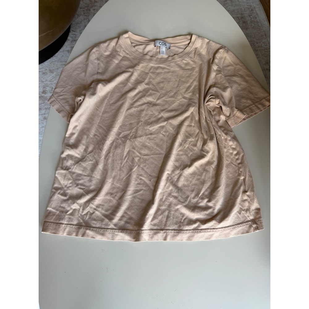 COS Womens Beige 100% Cotton Short Sleeve Crew Neck T-Shirt Size Medium